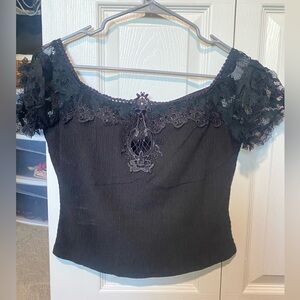 Dark in love lace off shoulder crop top